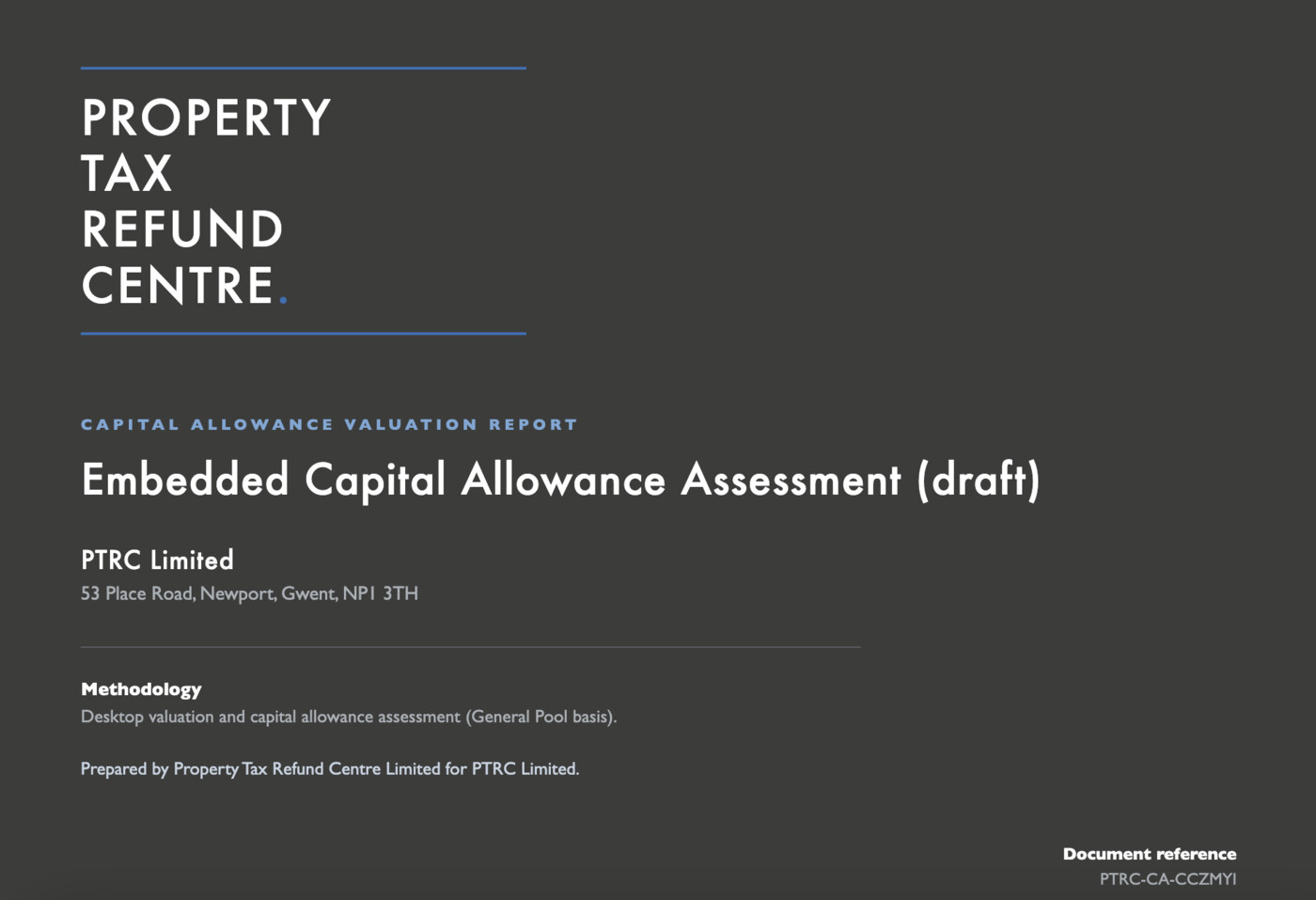 A SiteRegister capital allowances report cover, prepared by PTRC